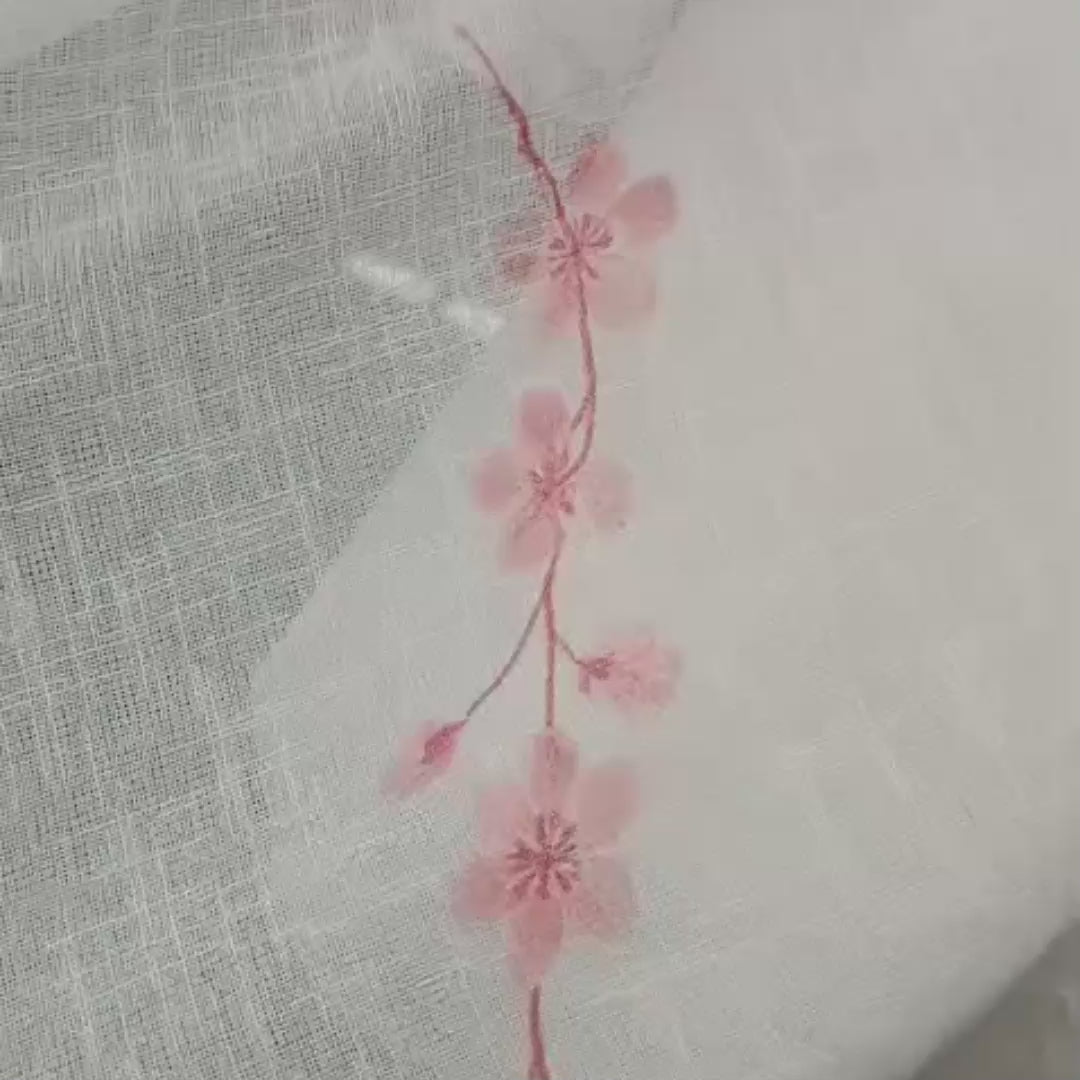 Linen Sheer -  Pink Floral Print - Pack Of 1 Curtain