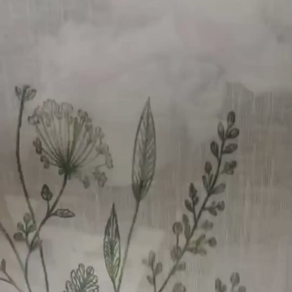 Linen Sheer - Green Herbs & Stems Print  - Pack Of 1 Curtain
