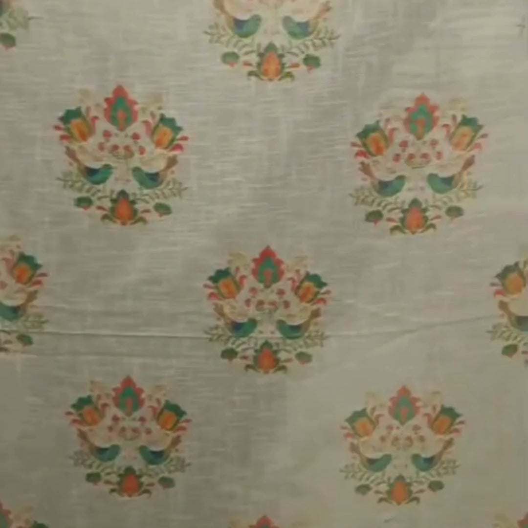 Linen Sheer -  Multicolour Birds Print - Pack Of 1 Curtain