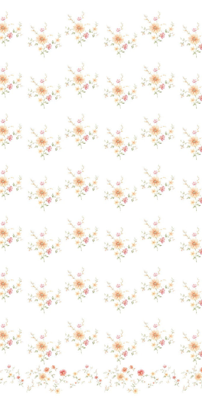 Linen Sheer - Orange Pink Flower Print with Bottom Lace - Pack Of 1 Curtain