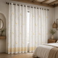 Linen Sheer - Yellow moon and star Patterns  Print - Pack Of 1 Curtain