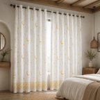 Linen Sheer - Yellow moon and star Patterns  Print - Pack Of 1 Curtain