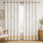 Linen Sheer - Yellow moon and star Patterns  Print - Pack Of 1 Curtain