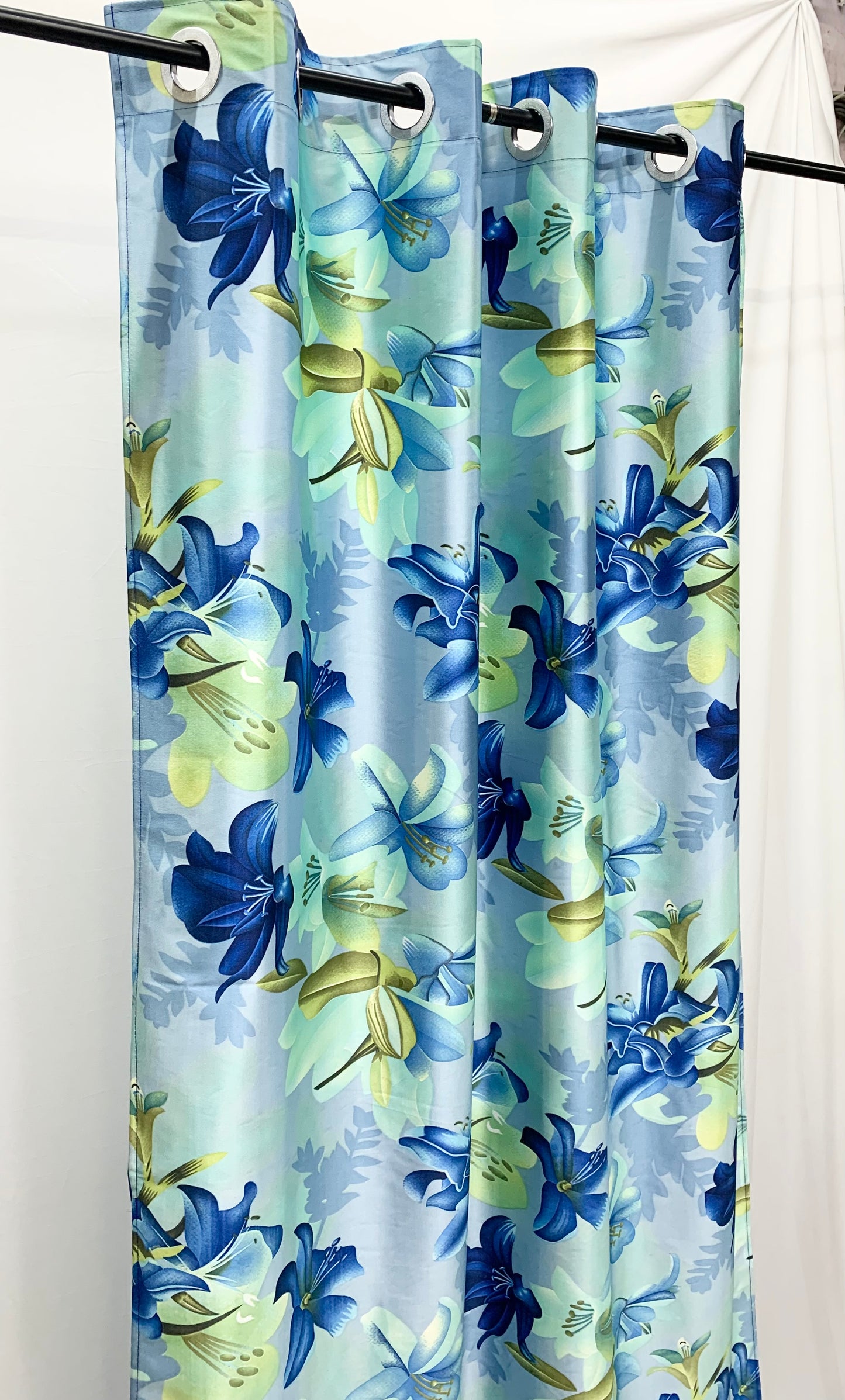 Swiss Orchid Printed Curtain - Blue - PARDEWALE.in