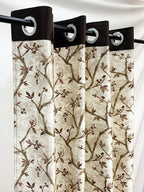 Swiss Printed leaflets Curtain - Coffee - PARDEWALE.in