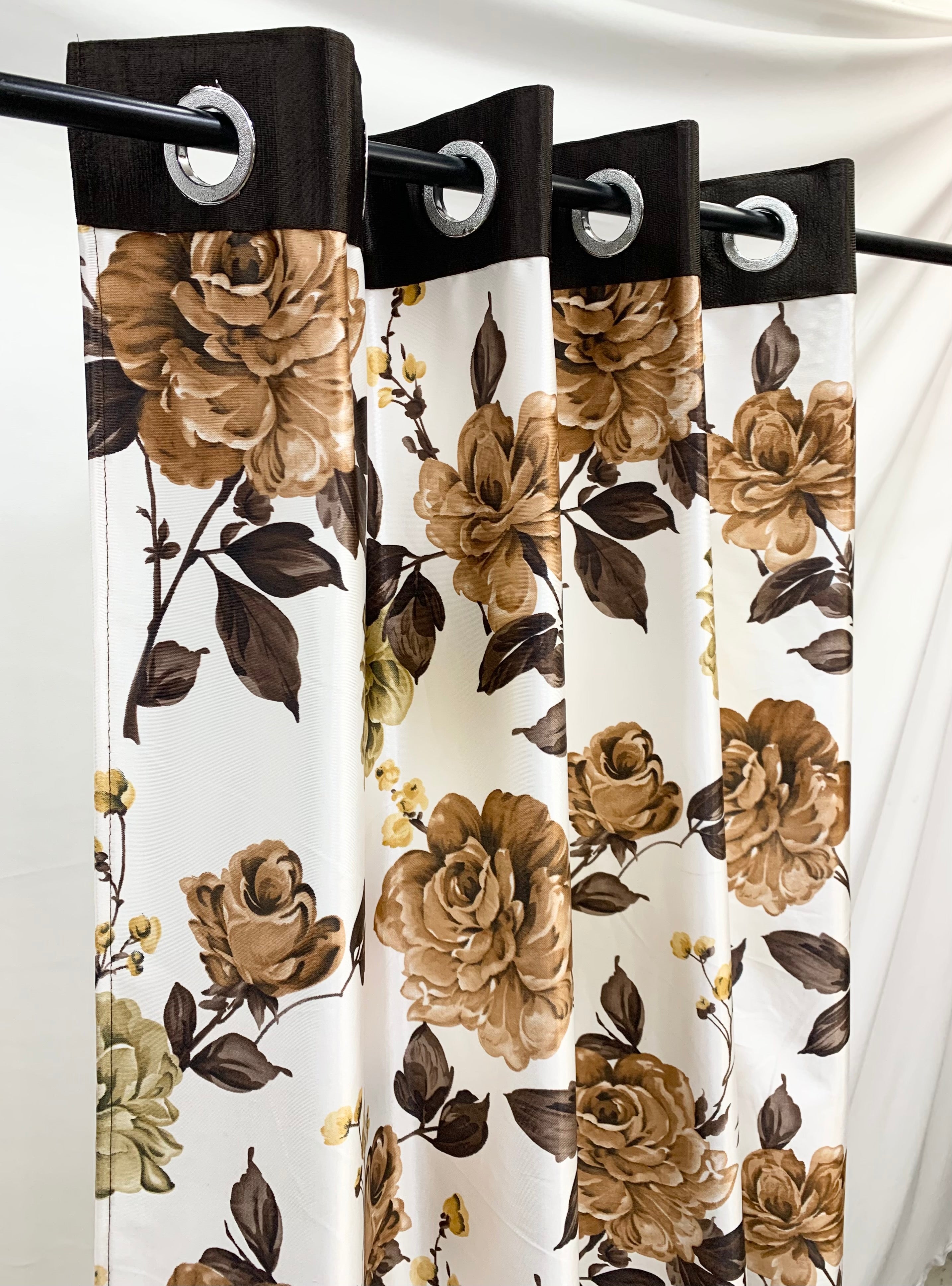 Swiss Magnolia Printed Curtain - Coffee - PARDEWALE.in