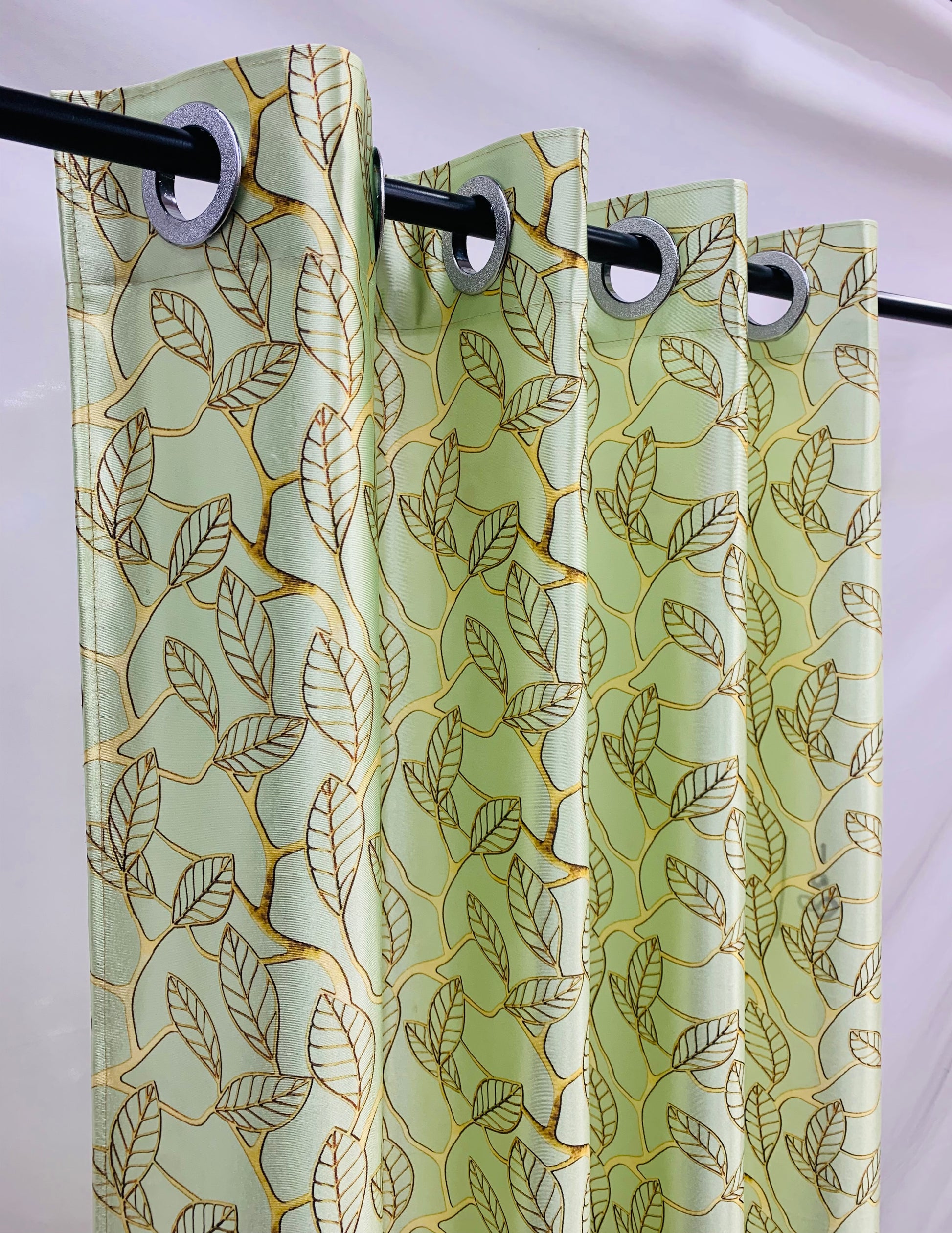 Leaves Print Curtain - Pastel Green - PARDEWALE.in