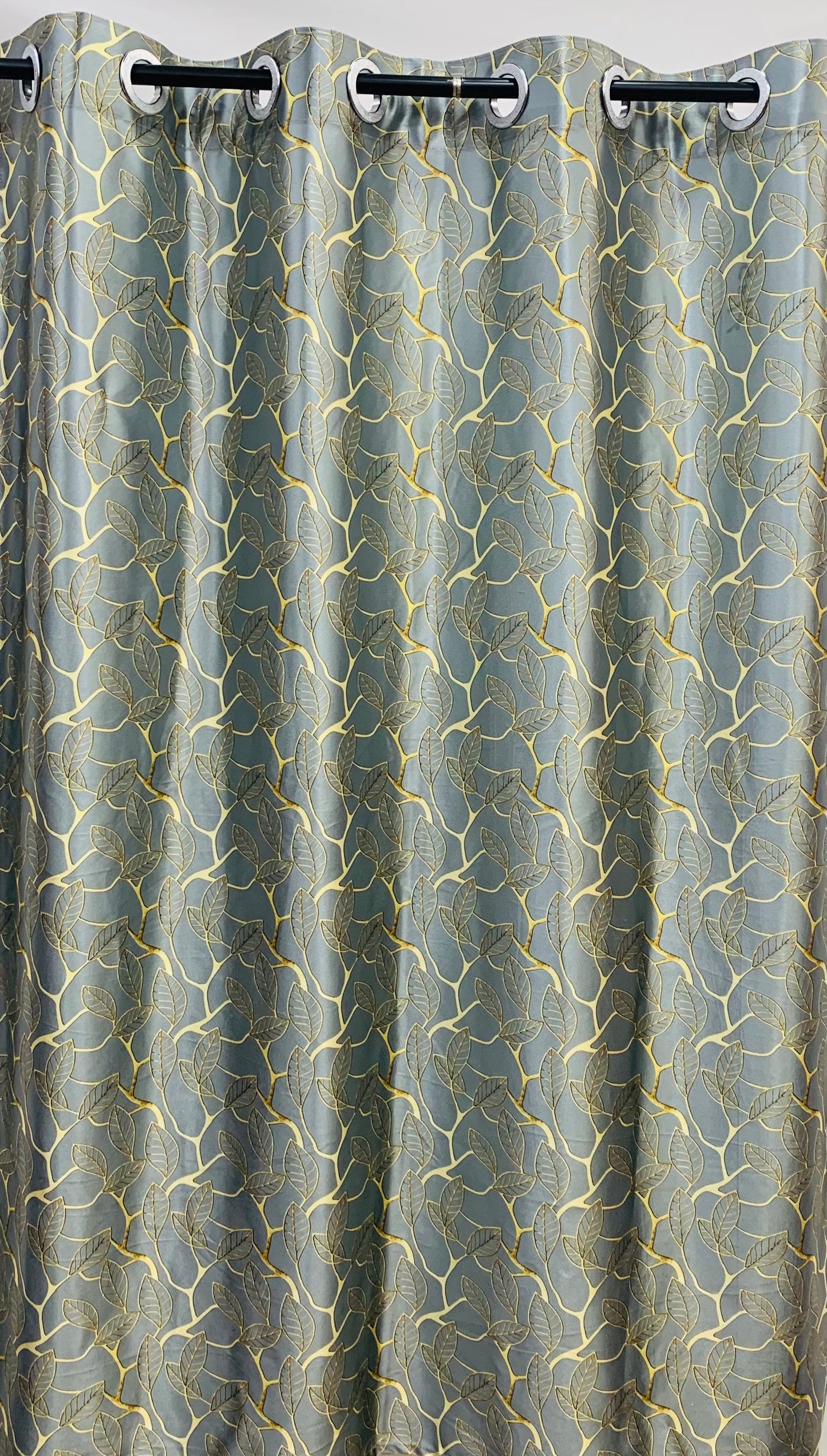 Leaves Print Curtain - Pastel Grey - PARDEWALE.in