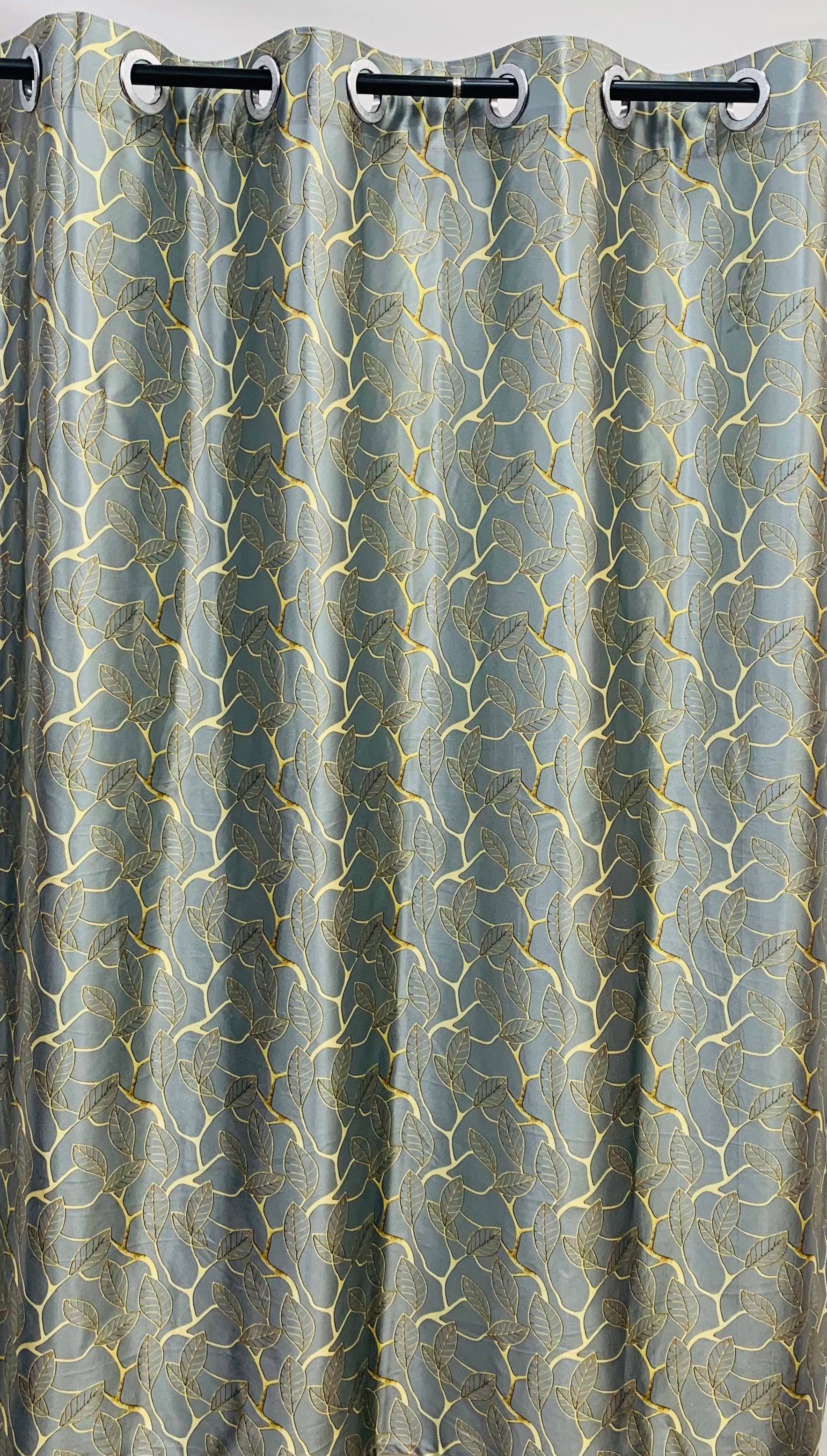 Leaves Print Curtain - Pastel Grey - PARDEWALE.in