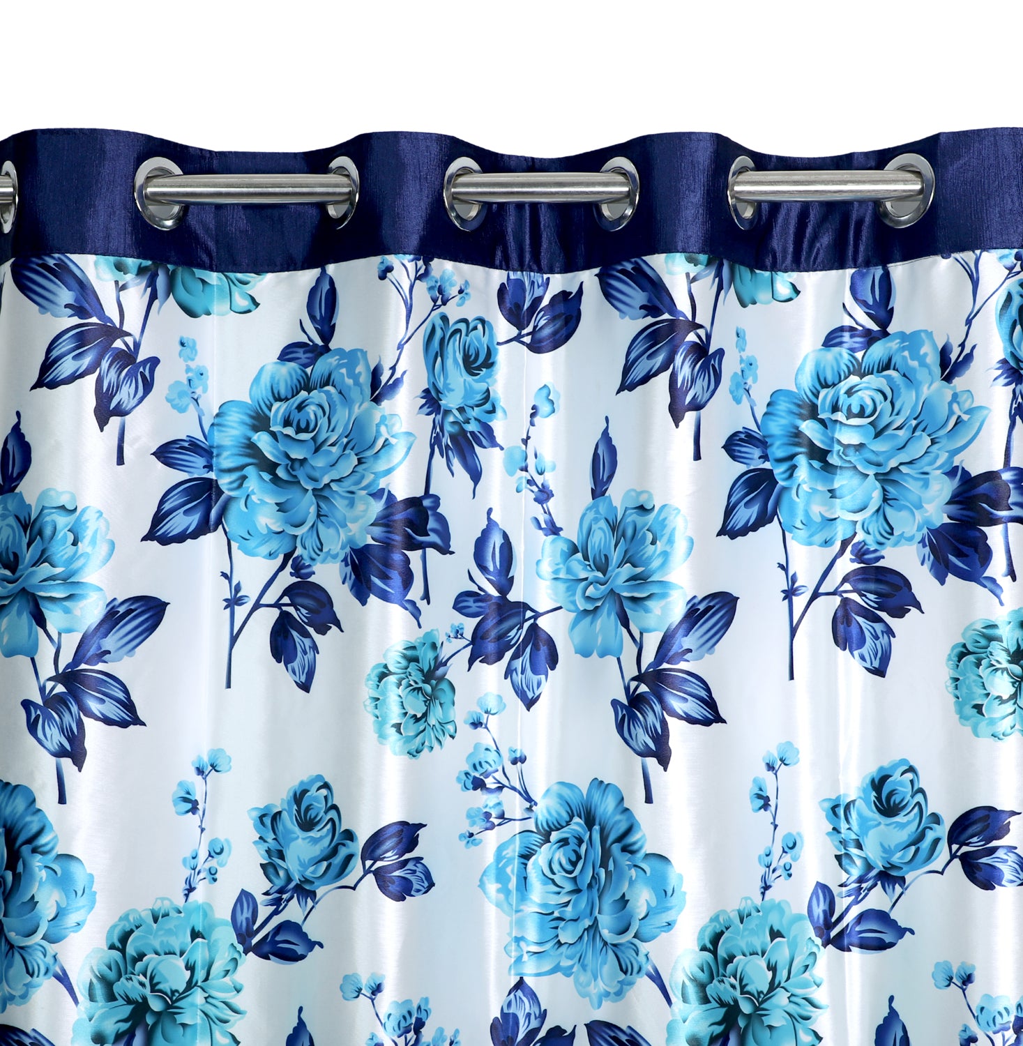 Swiss Magnolia Printed Curtain - Blue (Pack of 1)
