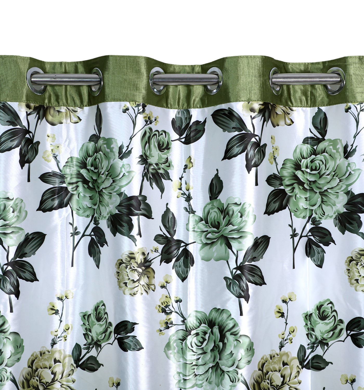 Swiss Magnolia Printed Curtain - Green (Pack of 1)