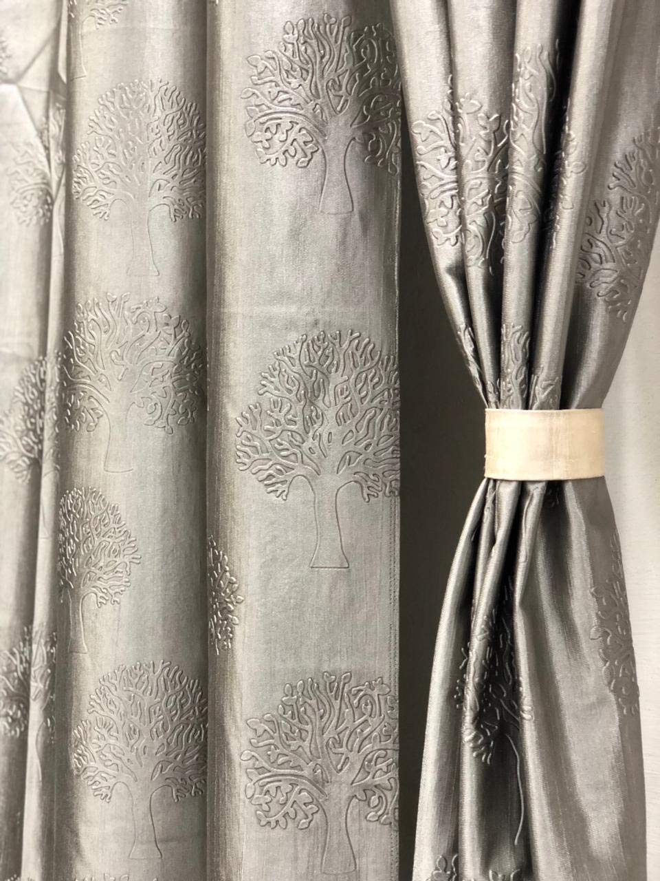 Tree Emboss Design Curtain - Grey - PARDEWALE.in