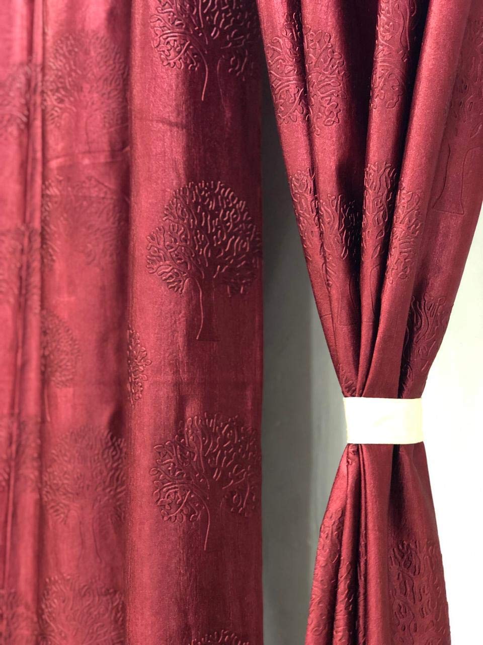 Tree Emboss Design Curtain - Maroon - PARDEWALE.in