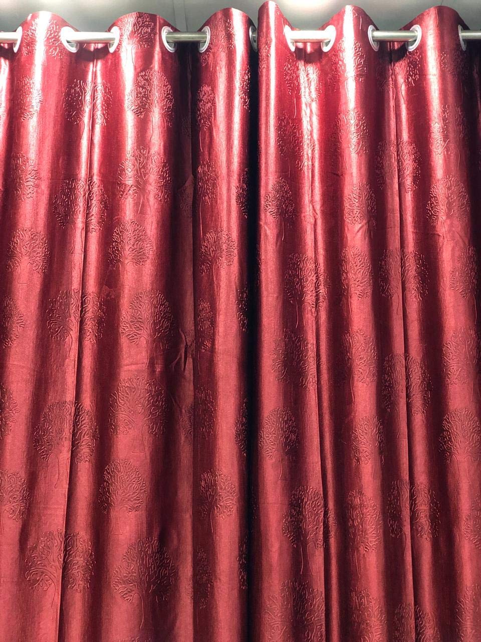 Tree Emboss Design Curtain - Maroon - PARDEWALE.in